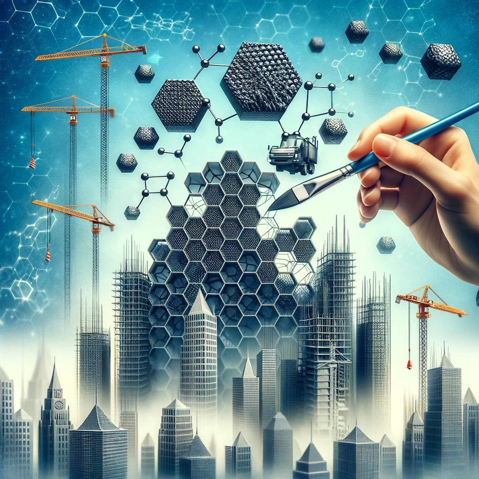 The images illustrating graphene's application in advanced construction, focusing on its use in building materials, have been generated. They showcase how graphene contributes to more durable and sustainable construction practices.