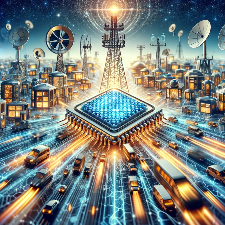 The images highlighting the role of graphene in enhancing communication technologies have been created. They demonstrate how graphene's exceptional electrical properties are being used to develop faster, more reliable, and energy-efficient communication devices and infrastructure, like antennas, transmitters, and network equipment. 