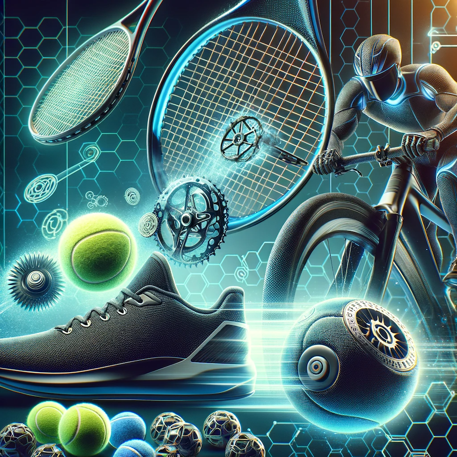 Create an image that demonstrates the application of graphene in high-performance sports equipment. Highlight how graphene's lightweight yet strong