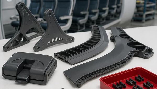 Black graphene-filled polymer parts for aircraft interiors