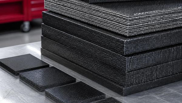 Stack of black composite armor test panels