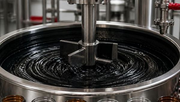 Mixer blending a black graphene dispersion in a stainless steel vessel