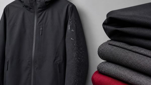 Dark graphene-coated jacket and fabric swatches
