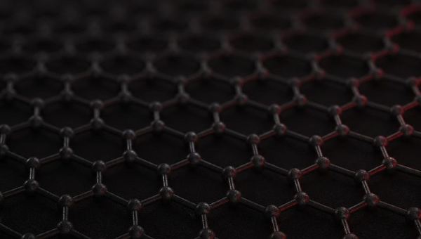 Close-up of a hexagonal honeycomb lattice, like the carbon structure of graphene