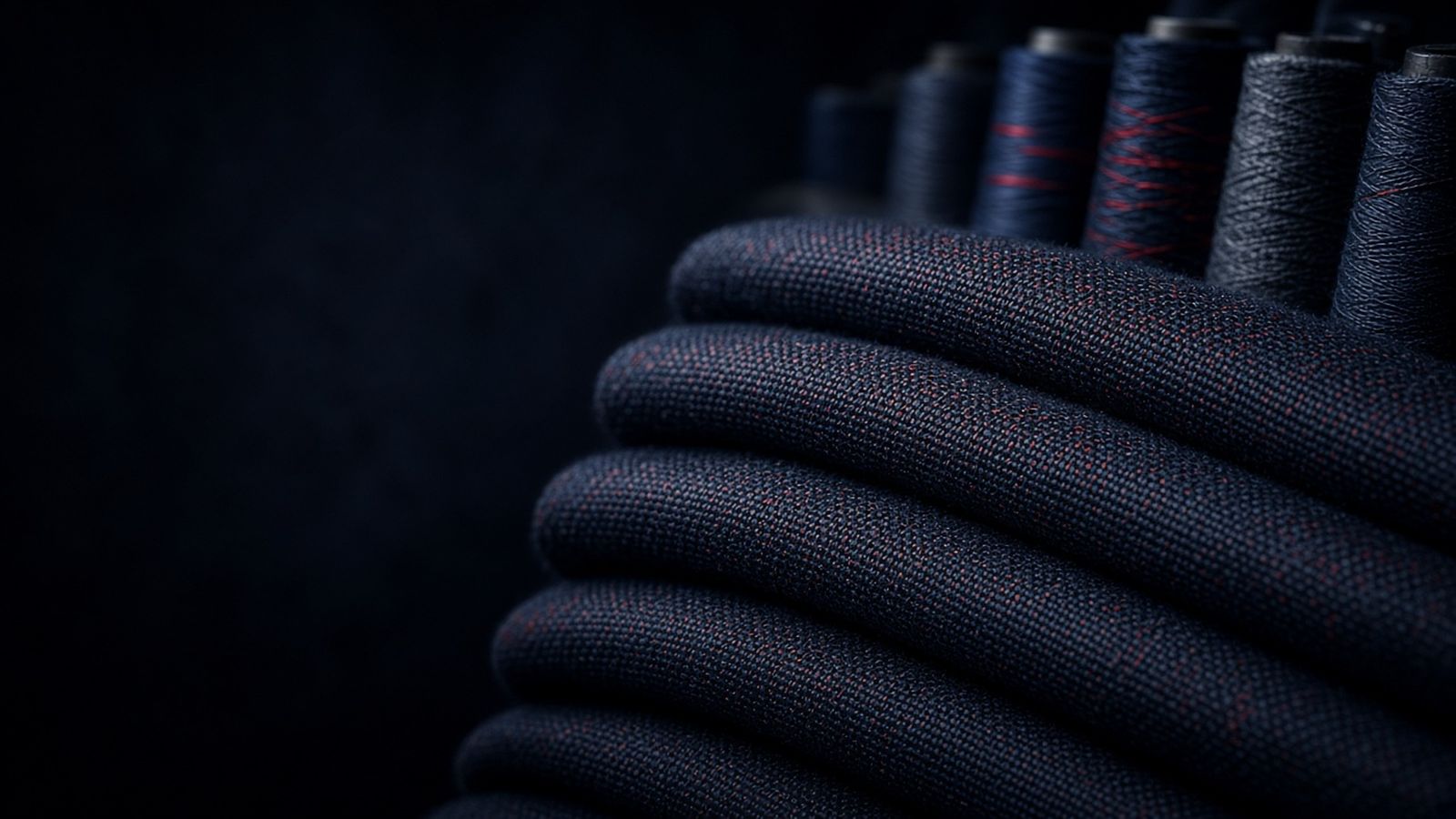 Folded technical fabric and yarn spools in a textile mill, for graphene-enhanced textiles