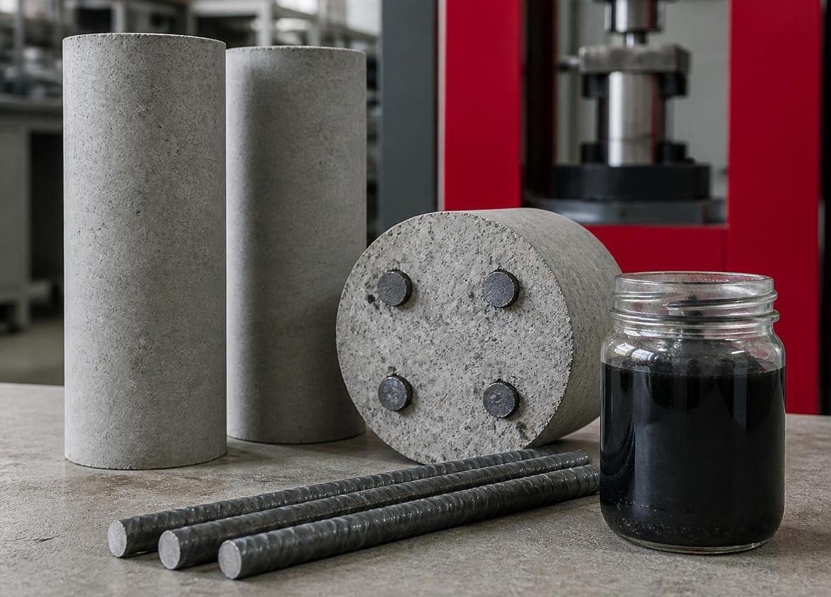 Concrete test specimens in a lab