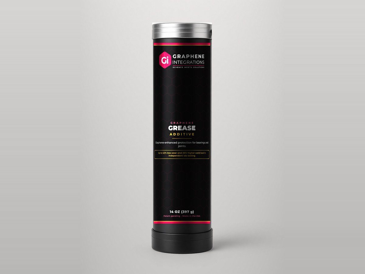 Graphene Grease Additive in a black 14 oz grease cartridge