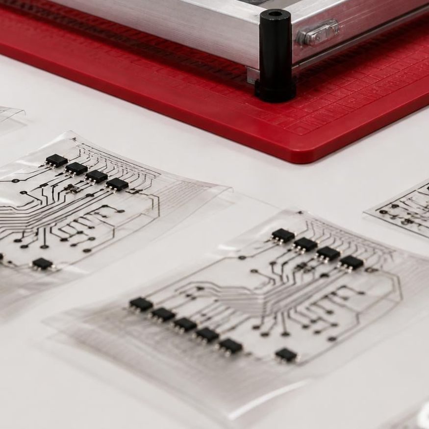 Printed flexible circuits with mounted chips on clear film