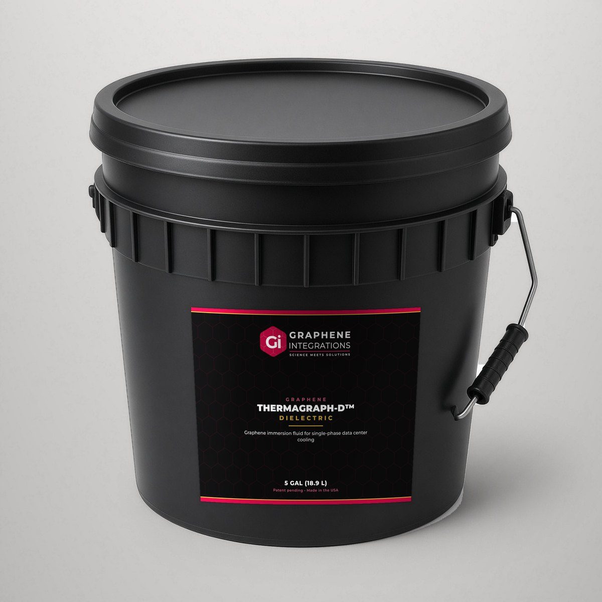ThermaGraph-D graphene immersion cooling fluid in a black pail