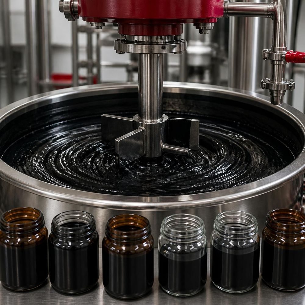 Dispersión de grafeno mezclándose en un tanque de acero inoxidable