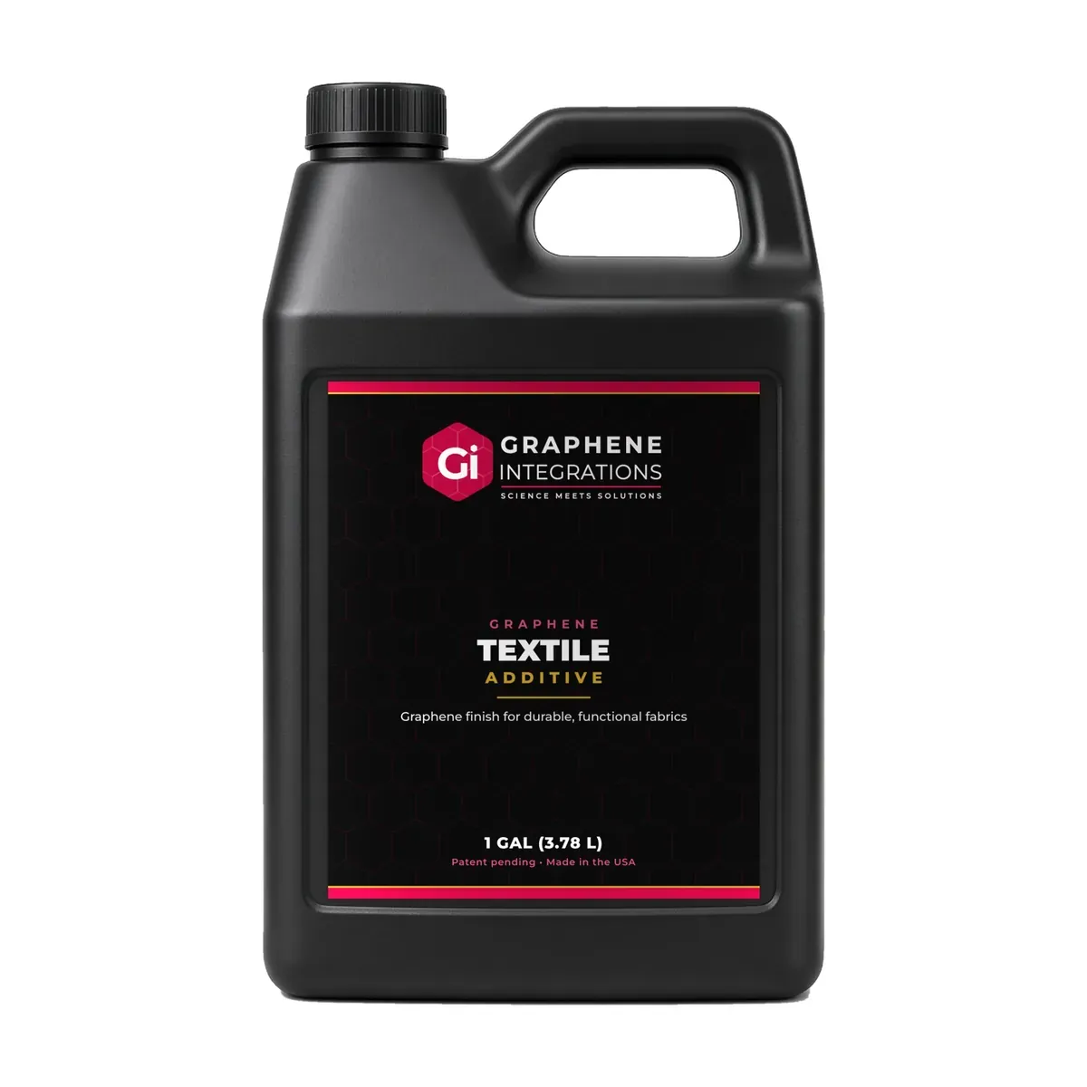Graphene Textile Additive container with back label and SKU barcode